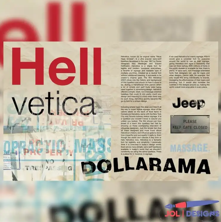 Helvetica Typeface spread study thing - Jol.Design NAIT Portfolio